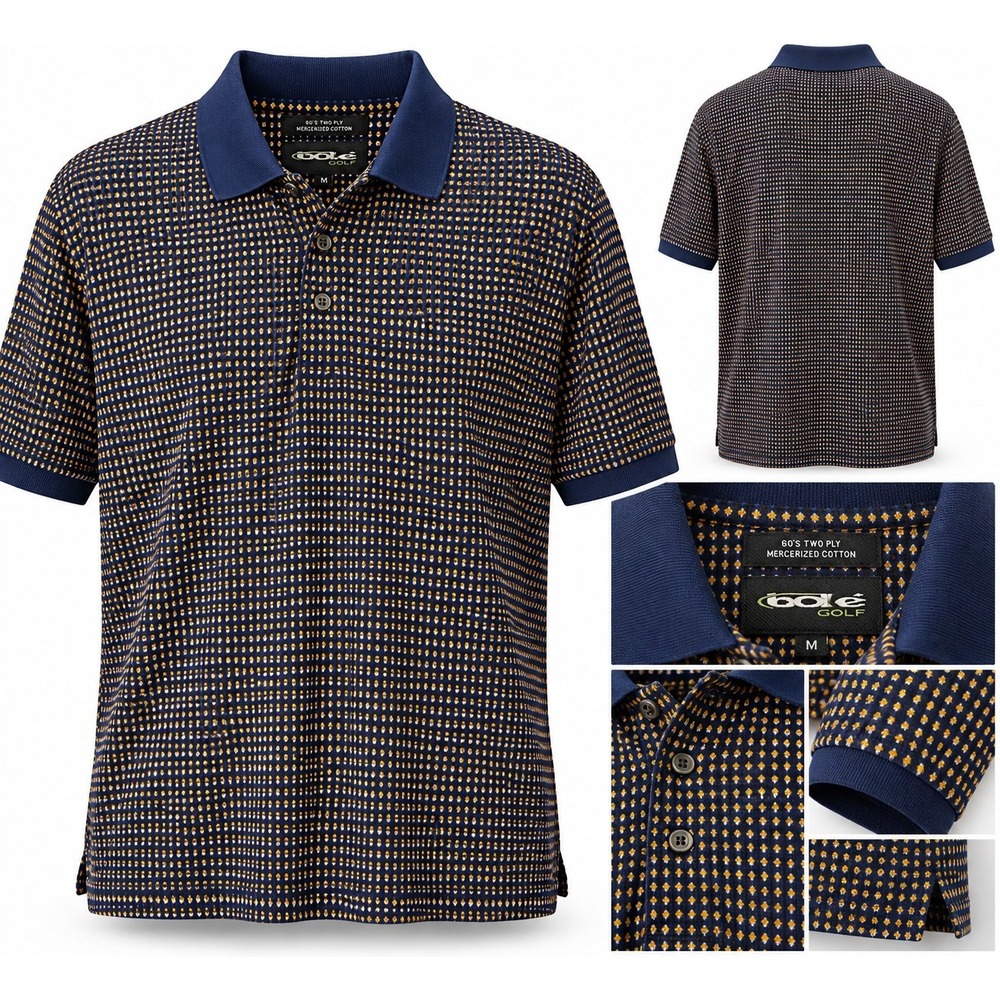 Bolle Golf, Men's Navy and Yellow Patterned Polo. Medium Pre Owned
